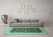 Machine Washable Oriental Turquoise Traditional Area Rugs in a Living Room,, wshurb1001turq