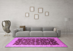 Machine Washable Oriental Purple Traditional Area Rugs in a Living Room, wshurb1001pur