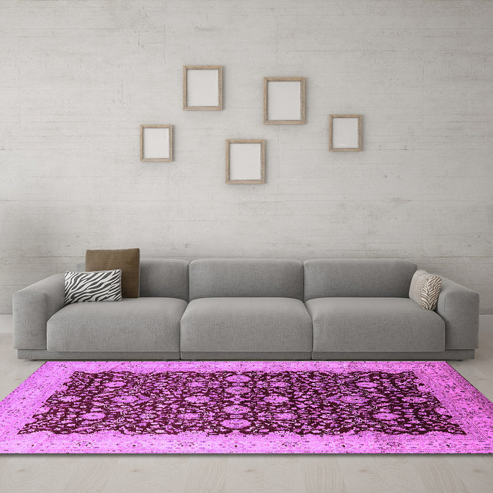Machine Washable Oriental Purple Traditional Area Rugs in a Living Room, wshurb1001pur