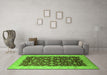 Machine Washable Oriental Green Traditional Area Rugs in a Living Room,, wshurb1001grn