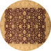 Round Machine Washable Oriental Brown Traditional Rug, wshurb1001brn