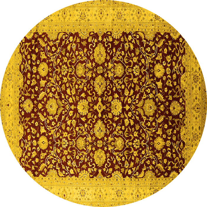 Round Machine Washable Oriental Yellow Traditional Rug, wshurb1001yw