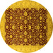 Round Machine Washable Oriental Yellow Traditional Rug, wshurb1001yw