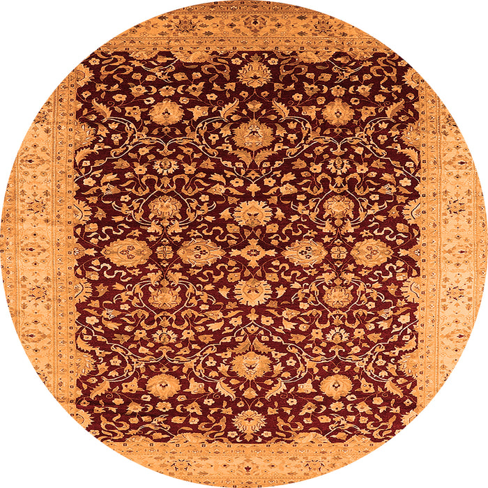 Round Machine Washable Oriental Orange Traditional Area Rugs, wshurb1001org