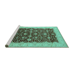 Sideview of Machine Washable Oriental Turquoise Traditional Area Rugs, wshurb1001turq