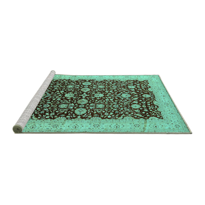 Sideview of Machine Washable Oriental Turquoise Traditional Area Rugs, wshurb1001turq