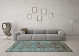 Machine Washable Oriental Light Blue Industrial Rug in a Living Room, wshurb1002lblu