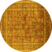 Round Oriental Yellow Industrial Rug, urb1002yw