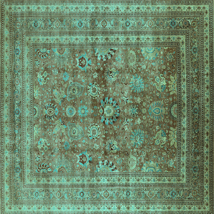 Square Machine Washable Oriental Turquoise Industrial Area Rugs, wshurb1002turq