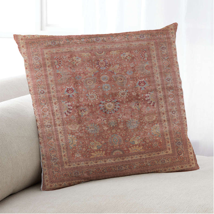 Lifestyle Image of Mid-Century Modern Urban Square Sunrise Orange Throw Pillow, 18 inch by 18 inch, pwurb1002