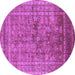 Round Machine Washable Oriental Purple Industrial Area Rugs, wshurb1002pur