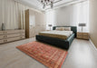 Mid-Century Modern Sunrise Orange Oriental Rug in a Bedroom, urb1002