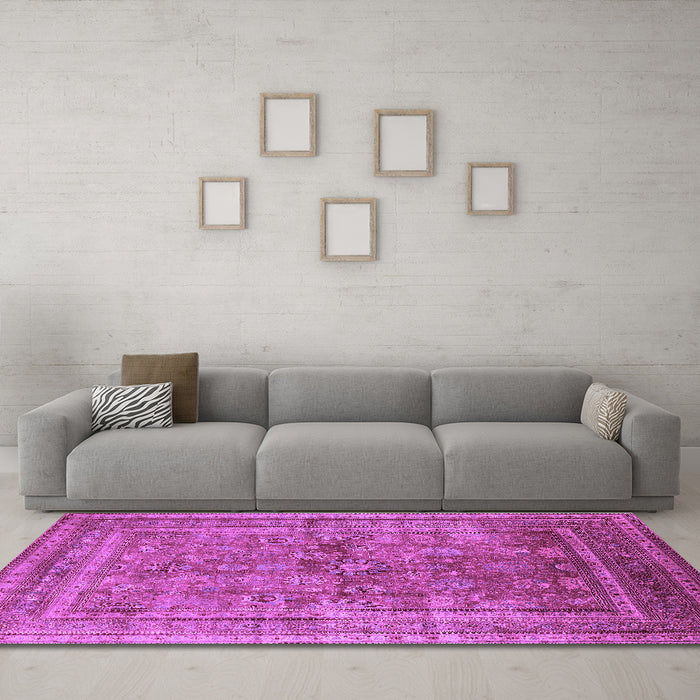 Machine Washable Oriental Purple Industrial Area Rugs in a Living Room, wshurb1002pur