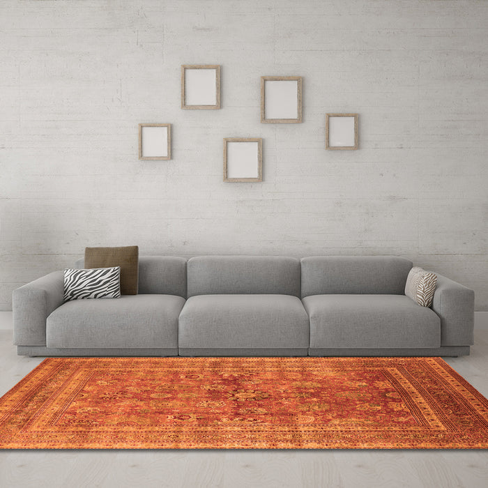 Machine Washable Oriental Orange Industrial Area Rugs in a Living Room, wshurb1002org