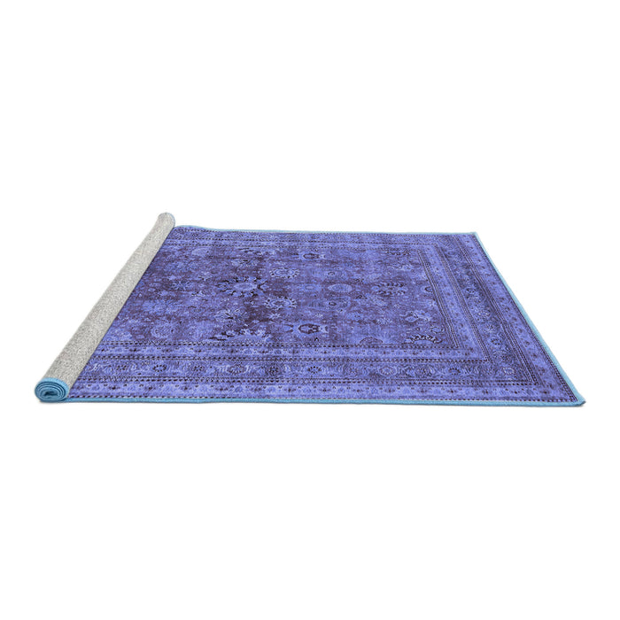 Sideview of Machine Washable Oriental Blue Industrial Rug, wshurb1002blu