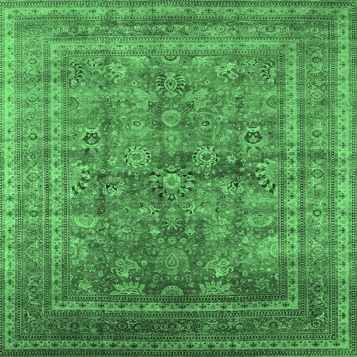 Square Machine Washable Oriental Emerald Green Industrial Area Rugs, wshurb1002emgrn