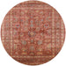 Round Mid-Century Modern Sunrise Orange Oriental Rug, urb1002