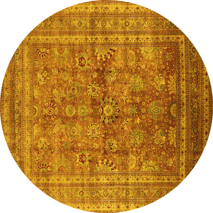 Round Machine Washable Oriental Yellow Industrial Rug, wshurb1002yw