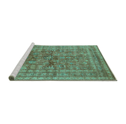 Sideview of Machine Washable Oriental Turquoise Industrial Area Rugs, wshurb1002turq