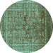 Round Oriental Turquoise Industrial Rug, urb1002turq