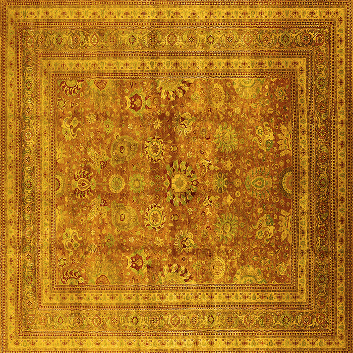 Square Machine Washable Oriental Yellow Industrial Rug, wshurb1002yw