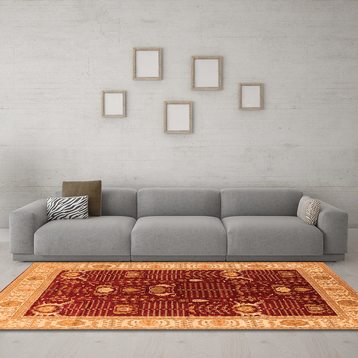 Machine Washable Oriental Orange Industrial Area Rugs in a Living Room, wshurb1003org