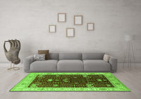 Machine Washable Oriental Green Industrial Rug, wshurb1003grn