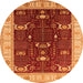 Round Machine Washable Oriental Orange Industrial Area Rugs, wshurb1003org