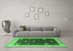 Machine Washable Oriental Emerald Green Industrial Area Rugs in a Living Room,, wshurb1003emgrn