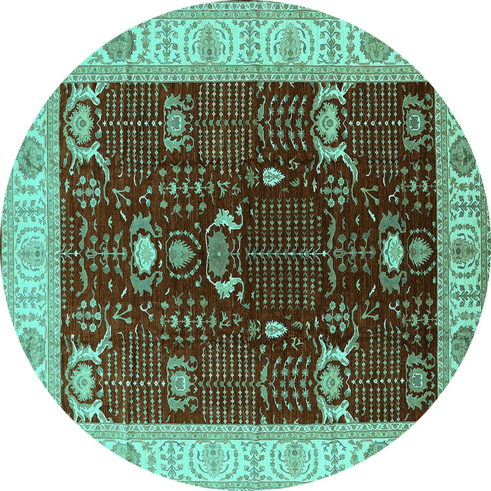 Round Oriental Turquoise Industrial Rug, urb1003turq