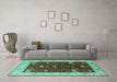 Machine Washable Oriental Turquoise Industrial Area Rugs in a Living Room,, wshurb1003turq