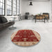 Round Mid-Century Modern Red Oriental Rug in a Office, urb1003