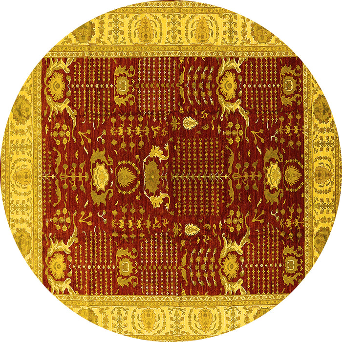Round Machine Washable Oriental Yellow Industrial Rug, wshurb1003yw