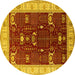 Round Machine Washable Oriental Yellow Industrial Rug, wshurb1003yw