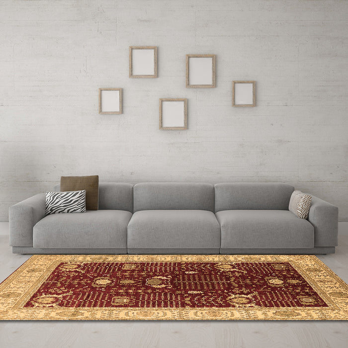 Machine Washable Oriental Brown Industrial Rug in a Living Room,, wshurb1003brn