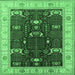 Square Machine Washable Oriental Emerald Green Industrial Area Rugs, wshurb1003emgrn