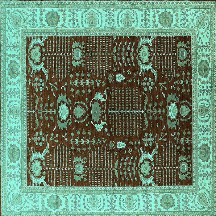 Square Machine Washable Oriental Turquoise Industrial Area Rugs, wshurb1003turq