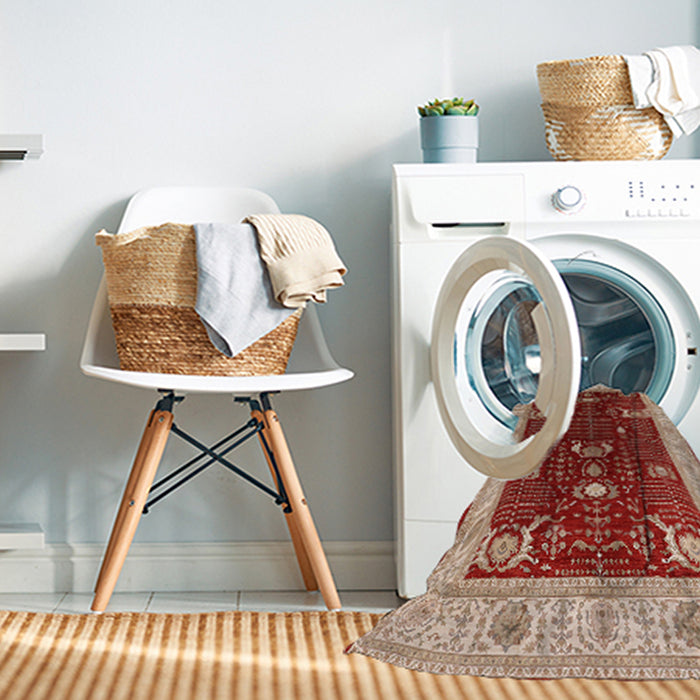 Machine Washable Industrial Modern Red Rug in a Washing Machine, wshurb1003