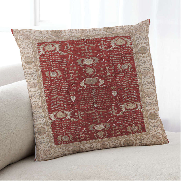 Lifestyle Image of Mid-Century Modern Urban Square Red Throw Pillow, 18 inch by 18 inch, pwurb1003
