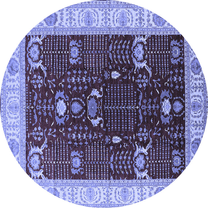 Round Machine Washable Oriental Blue Industrial Rug, wshurb1003blu
