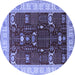 Round Machine Washable Oriental Blue Industrial Rug, wshurb1003blu