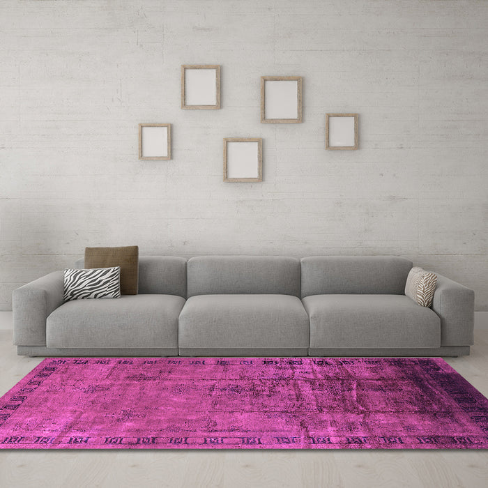 Machine Washable Oriental Purple Traditional Area Rugs in a Living Room, wshurb1004pur