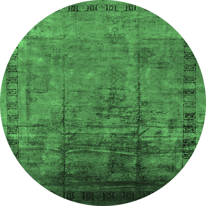 Round Machine Washable Oriental Emerald Green Traditional Area Rugs, wshurb1004emgrn