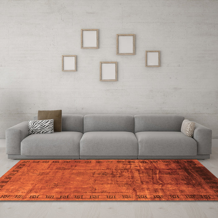 Machine Washable Oriental Orange Traditional Area Rugs in a Living Room, wshurb1004org