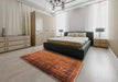 Mid-Century Modern Neon Orange Oriental Rug in a Bedroom, urb1004