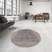 Round Mid-Century Modern Gray Oriental Rug in a Office, urb1005