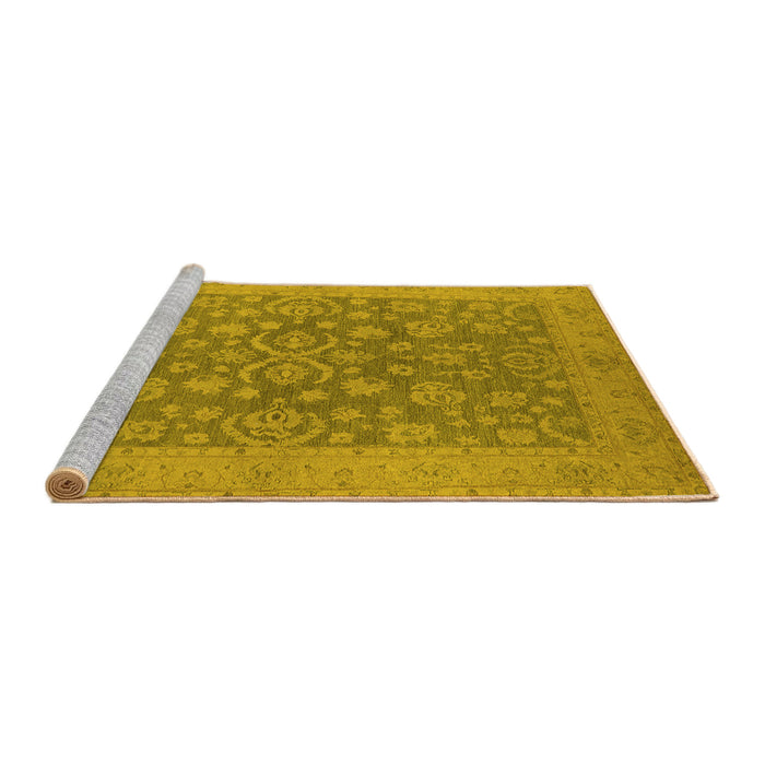Sideview of Machine Washable Oriental Yellow Traditional Rug, wshurb1005yw