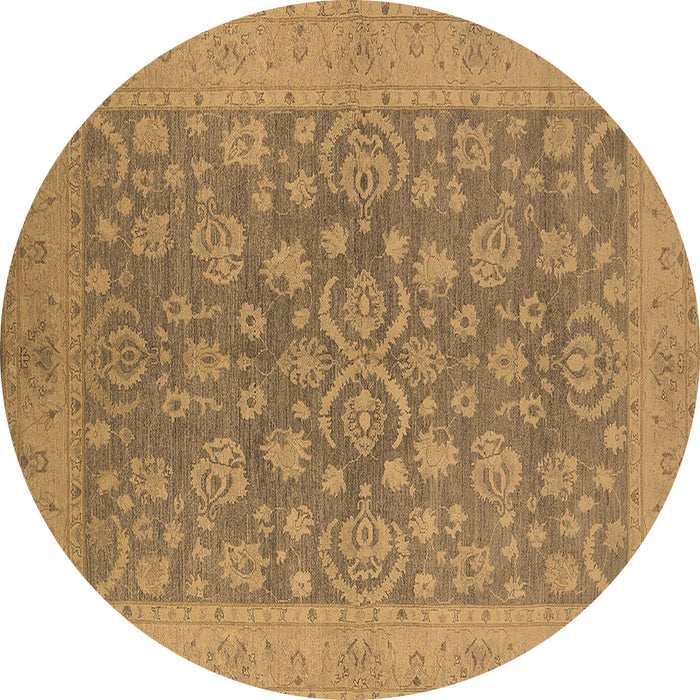 Round Oriental Brown Traditional Rug, urb1005brn