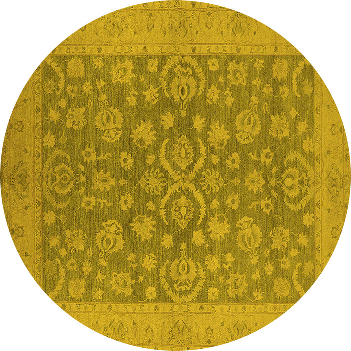 Round Machine Washable Oriental Yellow Traditional Rug, wshurb1005yw