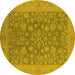 Round Machine Washable Oriental Yellow Traditional Rug, wshurb1005yw